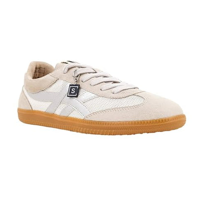 SHUSHOP Womens Sasha Metallic Lace Up Sneakers Shoes Casual - Beige, Silver - Size 7 M