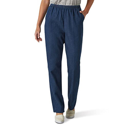 Chic Classic Collection Women's Cotton Pull-On Pant with Elastic Waist, Original Stonewash Denim, 16 Petite