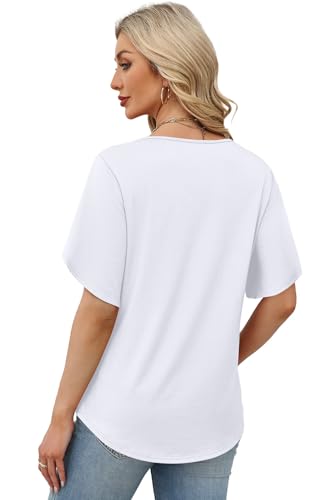 WIHOLL White Shirt Womens Blouses for Women Cute Tops Dressy Casual V Neck Shirts Fashion Clothing School Outfits for Teachers Womens Summer Tops White L