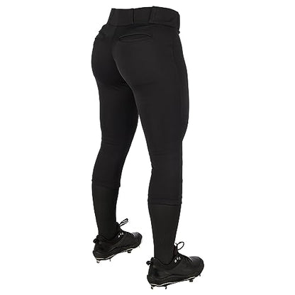 CHAMPRO Women's Tournament Traditional Low-Rise Polyester Softball Pant, Small, Black