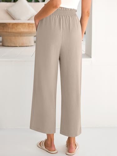ANRABESS Womens Wide Leg Palazzo Pants Summer Beach High Waisted Cropped Flowy Pants 2026 Dressy Casual Trousers with Pockets Parchment Medium