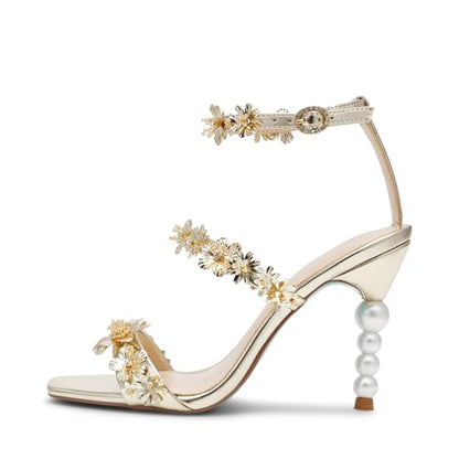 Betsey Johnson Women's Lorra Heeled Sandal, Light Gold, 10 M