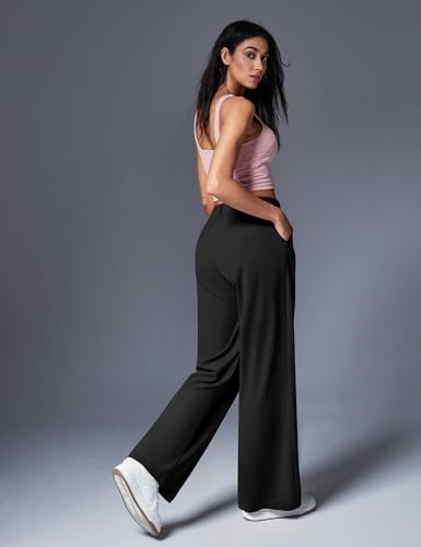 IUGA Wide Leg Pants Woman Pull on Stretchy Work Dress Pants High Waisted Business Casual Trousers Slacks 28'' Large, Standard Black