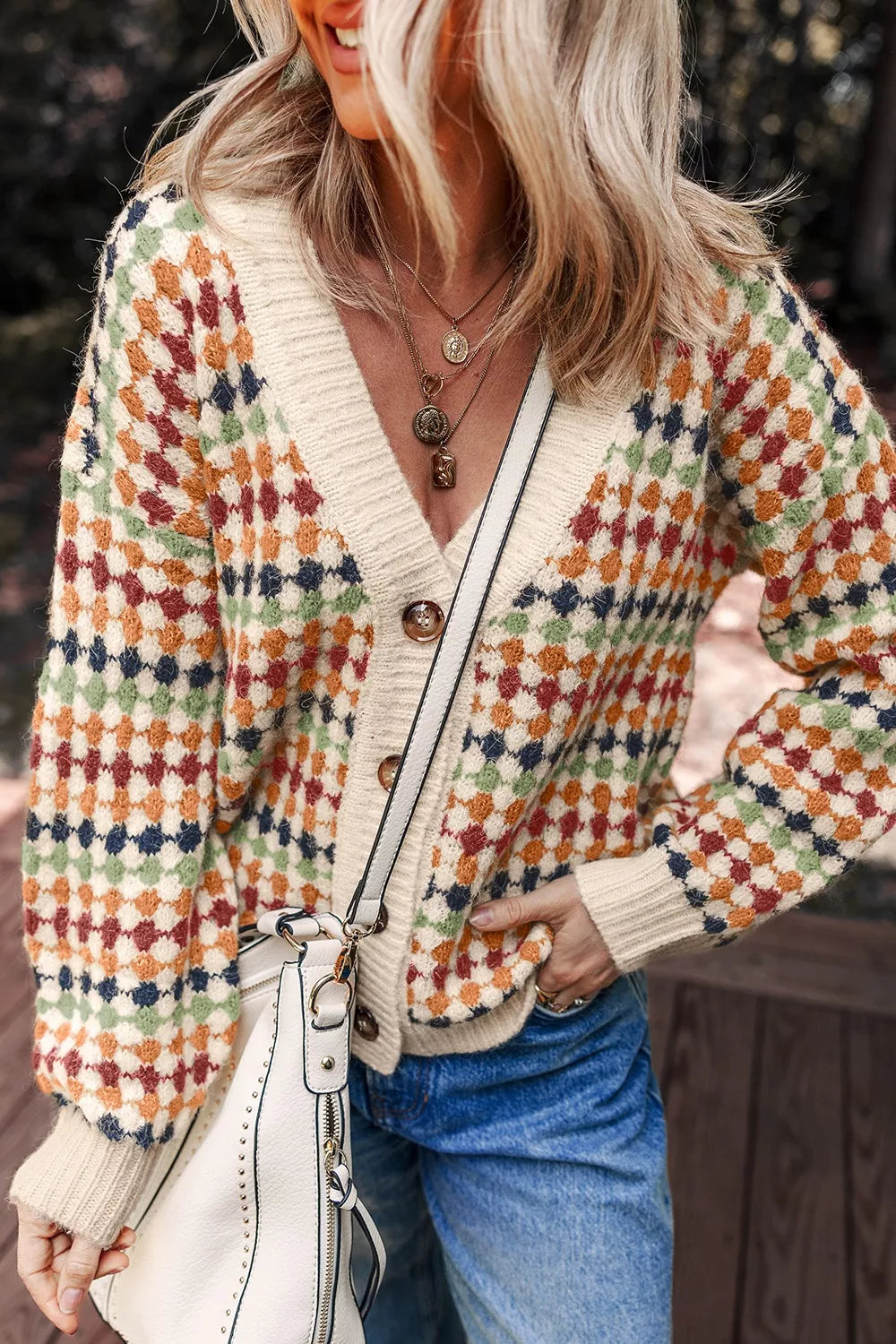 Multicolour Dotty Pattern Knit Button Front Cardigan Multicolor