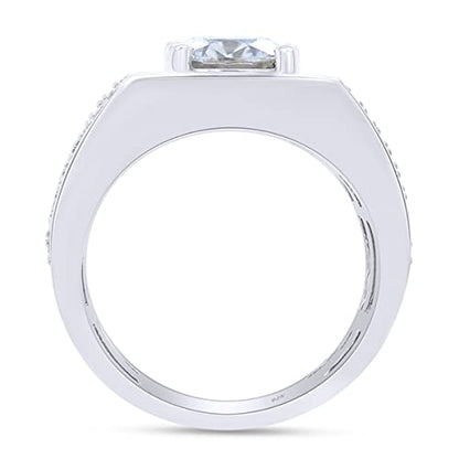 SAVEARTH DIAMONDS 14k White Gold Over Sterling Silver 1.5 Carat 7.5MM Round Cut Moissanite Lab Created Diamond Engagement Ring with Accents for Men and Women Ring Size-9.5