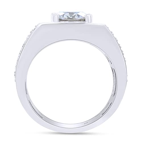SAVEARTH DIAMONDS 14k White Gold Over Sterling Silver 1.5 Carat 7.5MM Round Cut Moissanite Lab Created Diamond Engagement Ring with Accents for Men and Women Ring Size-9.5