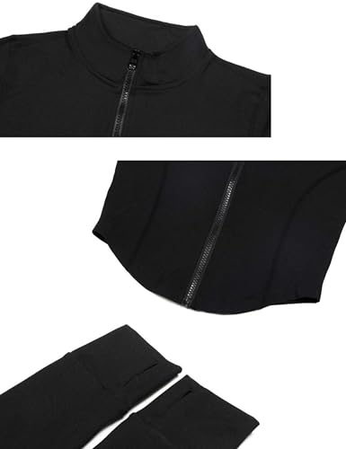 Lviefent Womens Lightweight Full Zip Running Track Jacket Workout Slim Fit Yoga Sportwear with Thumb Holes (Black, Medium)