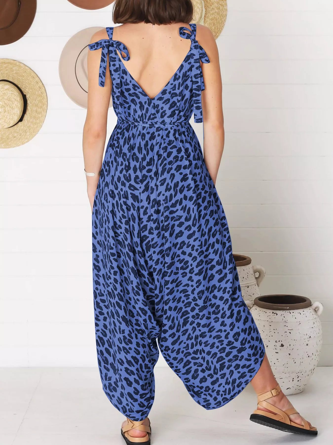 Full Size Leopard Print V-Neck Wide Leg Jumpsuit Plus Size