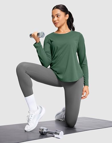 SANTINY Lightweight Long Sleeve Workout Tops for Women Breathable Gym Yoga Athletic Running Hiking Top UPF 50+ Sun Shirts (Green_M)