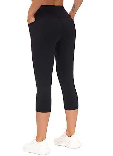 THE GYM PEOPLE Tummy Control Workout Leggings with Pockets High Waist Athletic Yoga Pants for Women Running, Fitness Black