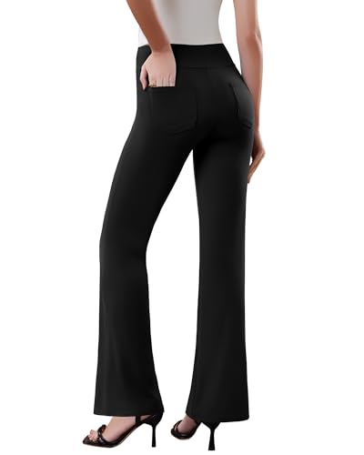 DLOODA Womens Dress Pants Stretchy Work Pants Business Casual Office Trousers Pull On Flare Slacks with 4 Pockets Black