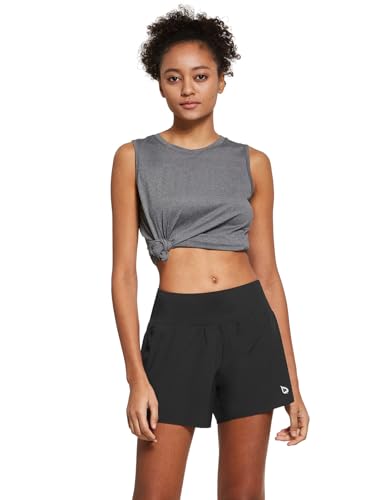 baleaf Women's 5" Workout Shorts Gym Running Shorts Athletic with Liner High Waistband Quick Dry Sports Zipper Pockets Black M
