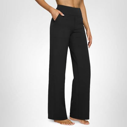 G4Free Petite Wide Leg Pants for Women Yoga Dress Pants with Pockets Straight Leg Sweatpants Stretch Business Casual Work Pants(Black,S,29")