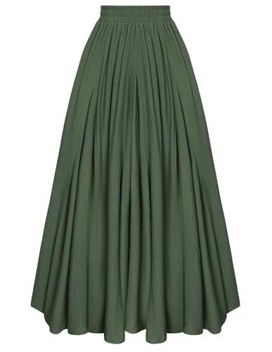 Scarlet Darkness Women Casual Maxi Skirt Flowy Bohemian Renaissance Long Skirts Olive Green S