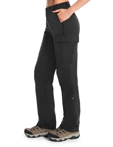 Moosehill Women's Hiking Pants Lightweight Quick Dry Water Resistant Cargo Travel Work Summer Pants for All Seasons (Black,14)