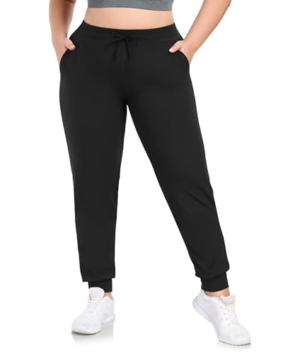 HLTPRO Plus Size Sweatpants Women - Joggers for Women with Pockets Yoga Workout Athletic Lounge Casual Pants Running Black