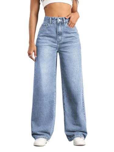Mars power Straight Leg Jeans for Women,High Waisted Wide Leg Loose Stretchy Boyfriend Denim Pants Baggy Jeans for Women (US, Alpha, X-Small, Regular, Regular, Lightblue)