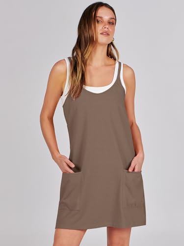 ANRABESS Women Athletic Dress Summer Tennis Workout Active Sports Mini Romper Dress Built in Shorts Travel Vacation Clothes Coffee Large