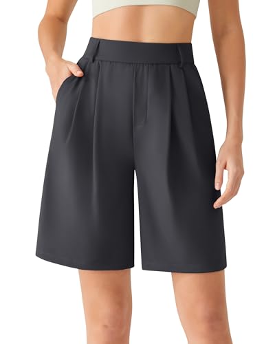 G4Free Shorts for Women High Waisted Wide Leg Dressy Casual Shorts with Pockets Front Pleated Loose Fit Short Trousers for Work Business Office (Black,M)