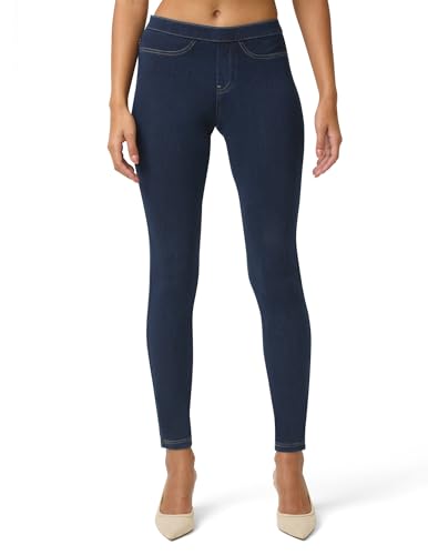 No nonsense Women's Classic Denim Leggings with Real Back Pockets, Elastic Waist, High Waisted - Stretchy & Trendy Jeans - Dark Denim - Medium