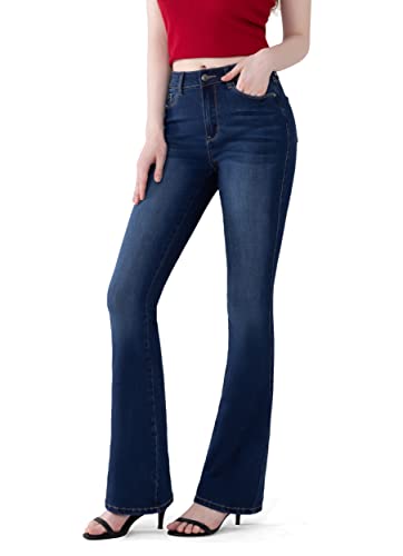 FLYING BANANA Women's Totally Shaping Curvy Stretchy Bootcut Flare Denin Jeans (Dark Blue, 8 Short)