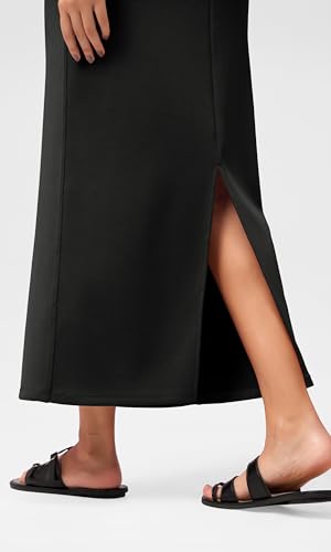 ODODOS Modal Soft Maxi Skirt for Women, Back Slit High Waist Casual Long Pencil Skirts, Black, Medium