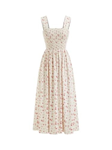 CIDER Womens Floral Summer Dresses Square Neck Sleeveless Midi A Line Casual Sundress Pink
