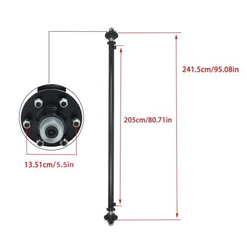 labwork 6000Lbs 6 Lug Trailer Axle 95 Inch Hub Face 80 Inch Spring Center 6 x 5.5 Bolts for Light Duty Trailers