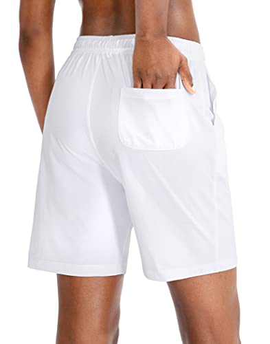 G Gradual Women's Bermuda Shorts Jersey Shorts with Deep Pockets 7" Long Shorts for Women Lounge Walking Athletic (White, X-Large)