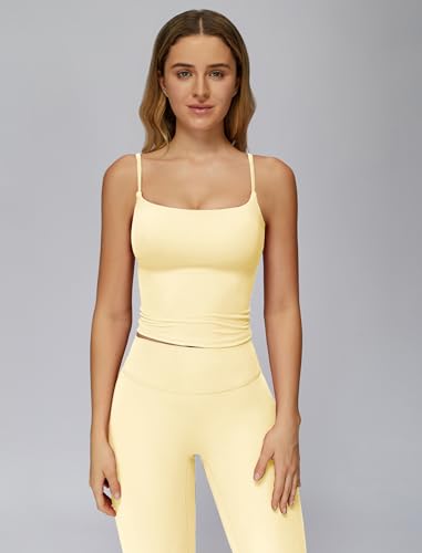 ABOCIW Workout Sets for Women 2 Piece Spaghetti Straps Crop Tank Top with Built in Pads Matching Wide Straight Leg Yoga Pants Leggings Pilates Outfits Gym Activewear Light Yellow X-Small