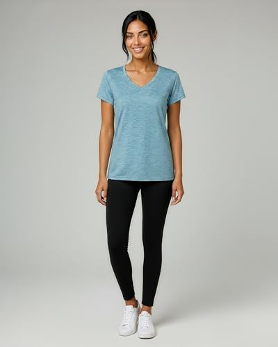 Real Essentials 5 Pack: Women's Dry-Fit Short Sleeve V Neck T Shirt Workout Fitness Yoga Top Tee, Set 1, XL