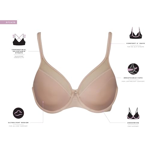 Bali Women's One Smooth U Ultra Illusion Neckline Underwire Bra, Light Beige, 38B