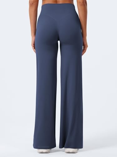 YEOREO Workout Leggings Womens No Front Seam Straight Leggings 31.5" High Waist Buttery Eddiy Gym Yoga Pants Navy Blue S