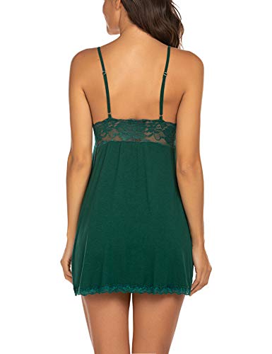 Avidlove Sleepwear for Women Sexy Chemise Lace Babydoll Modal Nightgown(Dark Green,XXL)