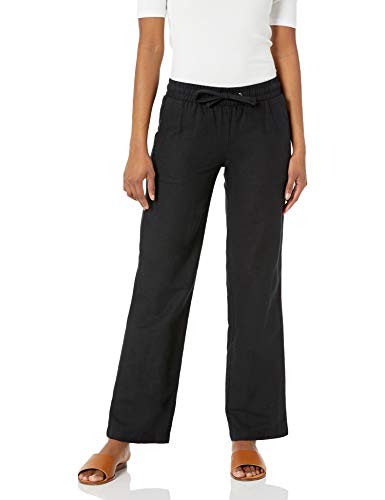 Amazon Essentials Women's Pull On Linen Blend Drawstring Relaxed Fit Wide Leg Pant, Black, Medium