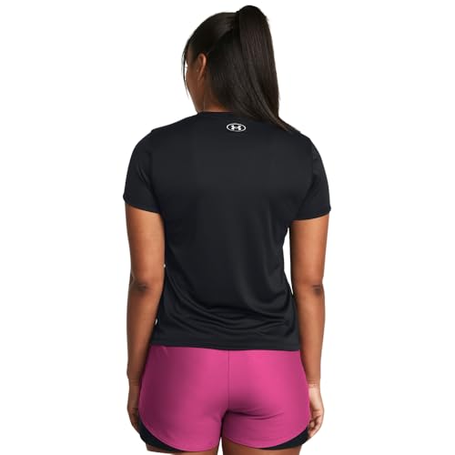 Under Armour Women's Velocity Solid Short Sleeve V Neck T Shirt, (001) Black / / Metallic Silver, Medium
