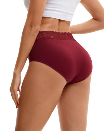 INNERSY Womens Cotton Underwear Lace Bikini Hipster Panties for Women High Waisted Ladies Briefs 5 Pack(Dark Vintage,X-Large)