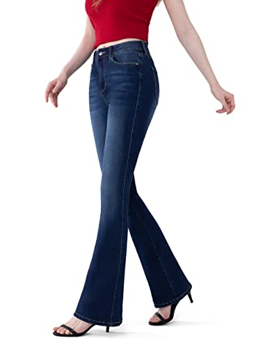 FLYING BANANA Women's Totally Shaping Curvy Stretchy Bootcut Flare Denin Jeans (Dark Blue, 8 Short)