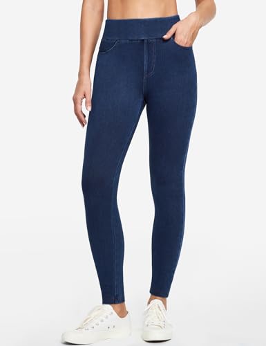 IUGA Stretchy Jeans for Women High Waist Jeggings Tummy Control Skinny Jeans Pull on Leggings with Pockets Trendy Casual(Dark Blue, Large)