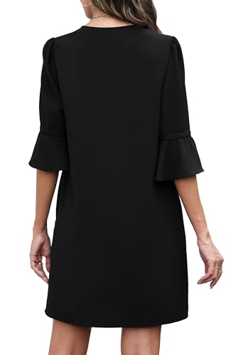 RUMIA Shift Dress for Women V Neck Ruffle Sleeve Office Work Casual Dress Black L