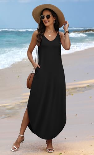 Boho Maxi Dress Black Dresses for Women Halter Summer Sundresse Cruise Outfits Beach Vacation Clothes Long Hawaiian Dresses Black Maxi Dress Tropical Resort Wear Travel L
