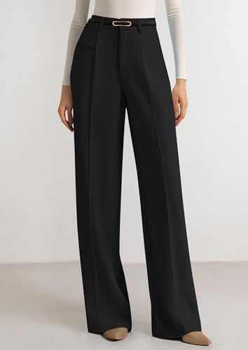 PRETTYGARDEN Womens Wide Leg Dress Pants 2026 Business Casual Flowy Work Palazzo Pants High Waisted Slacks Trousers (Black,Medium)
