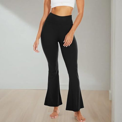 Sundwudu Black Flare Yoga Pants for Women - Soft High Waist Bootcut Leggings Tall & Long Bootleg Pants for Women
