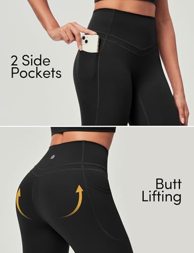 IUGA Compression Leggings with Pockets for Women Tummy Control Leggings No Front Seam Workout High Waist Yoga Pants, Black