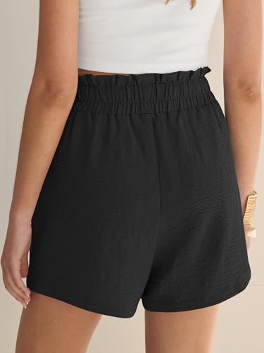 ANRABESS Shorts for Women Summer Casual High Waisted Wide Leg Drawstring Lounge Shorts Comfy 2026 Beach Vacation Clothes Black Medium