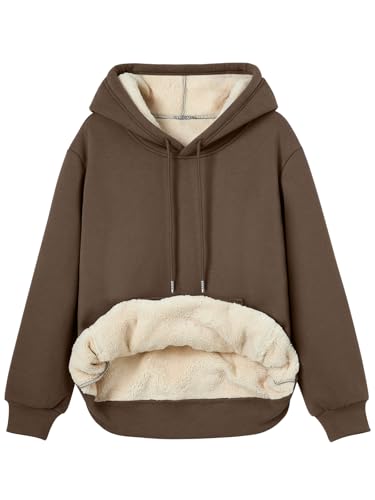 Women's Winter Fleece Sherpa Lined Hoodie - Warm Pullover Sweatshirt Coffee