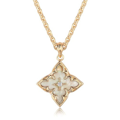 Fettero Gold Clover Necklace for Women Dainty 14K Gold Plated CZ Pendant Necklace Charm Colorful Clover Pendant Lucky Necklaces for Women Jewelry - White Mother of Pearl