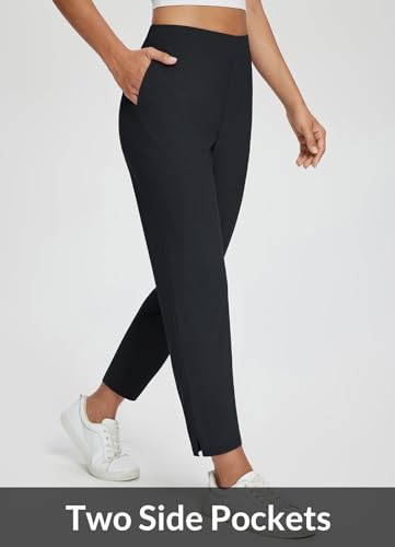 baleaf Womens Travel Pants Petite Stretch with Zipper Pockets Golf Ankle Dress Work Business Casual Slacks Black S