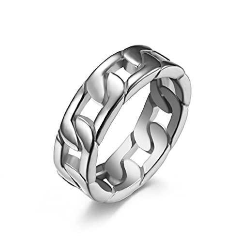 SeiMios Cuban Link Rings for Men Women, Stainless Steel 7mm Wide Chain Band Ring Size 10