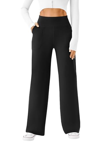 DLOODA Womens Wide Leg Yoga Pants Casual Work Dress Pants Lounge Sweatpants High Waist Comfy Loose Trousers with Pockets Black
